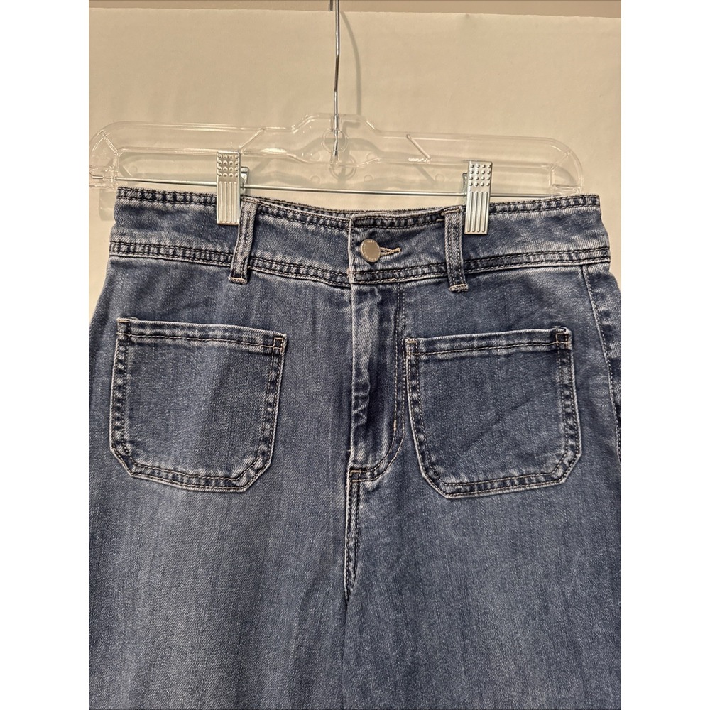 Oat New York Womens 4/27 Wide Leg Raw Hem Medium Wash High Rise Jeans